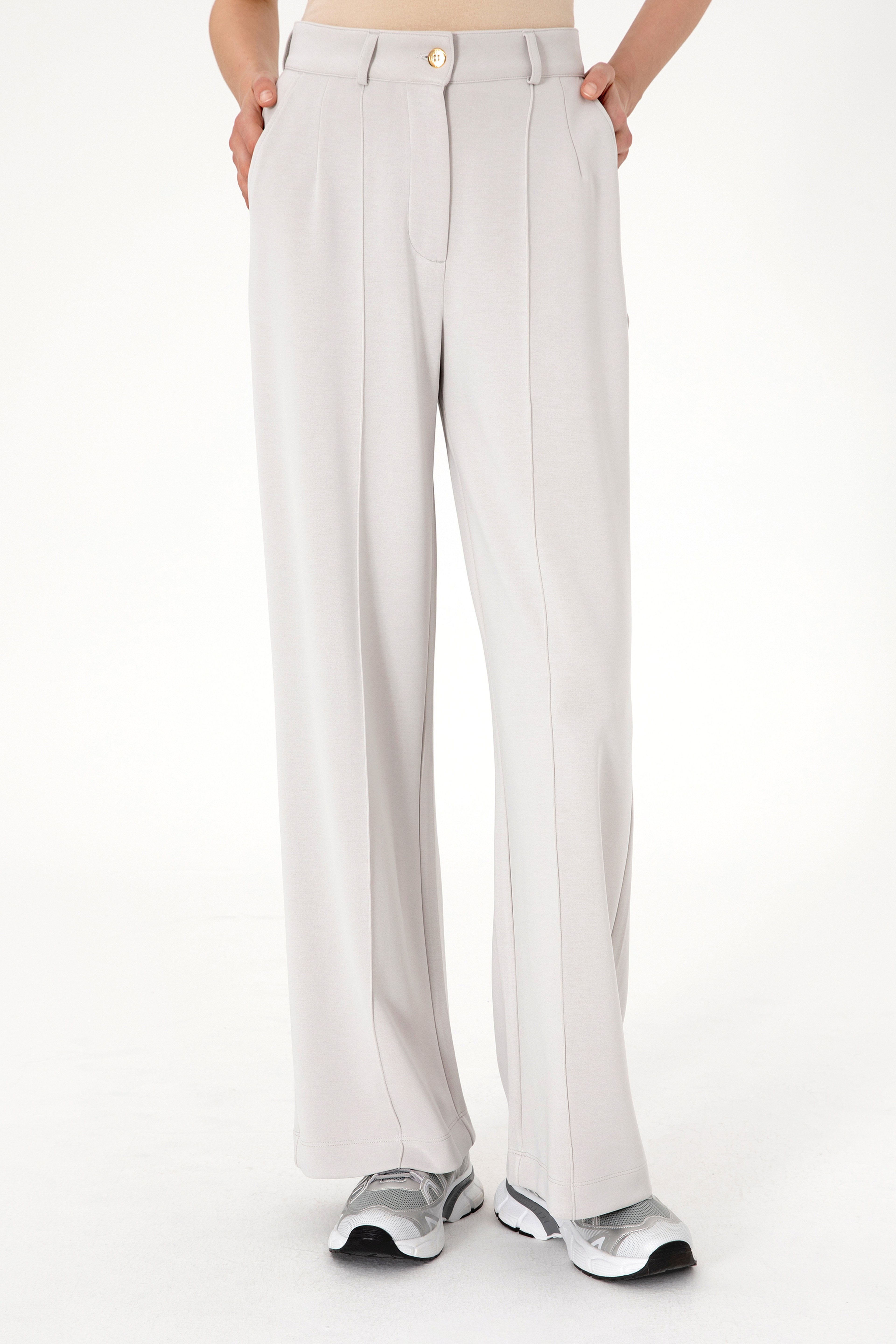Kadın Taş Modal Karışımlı Loose Fit Örme Pantolon - Image 2