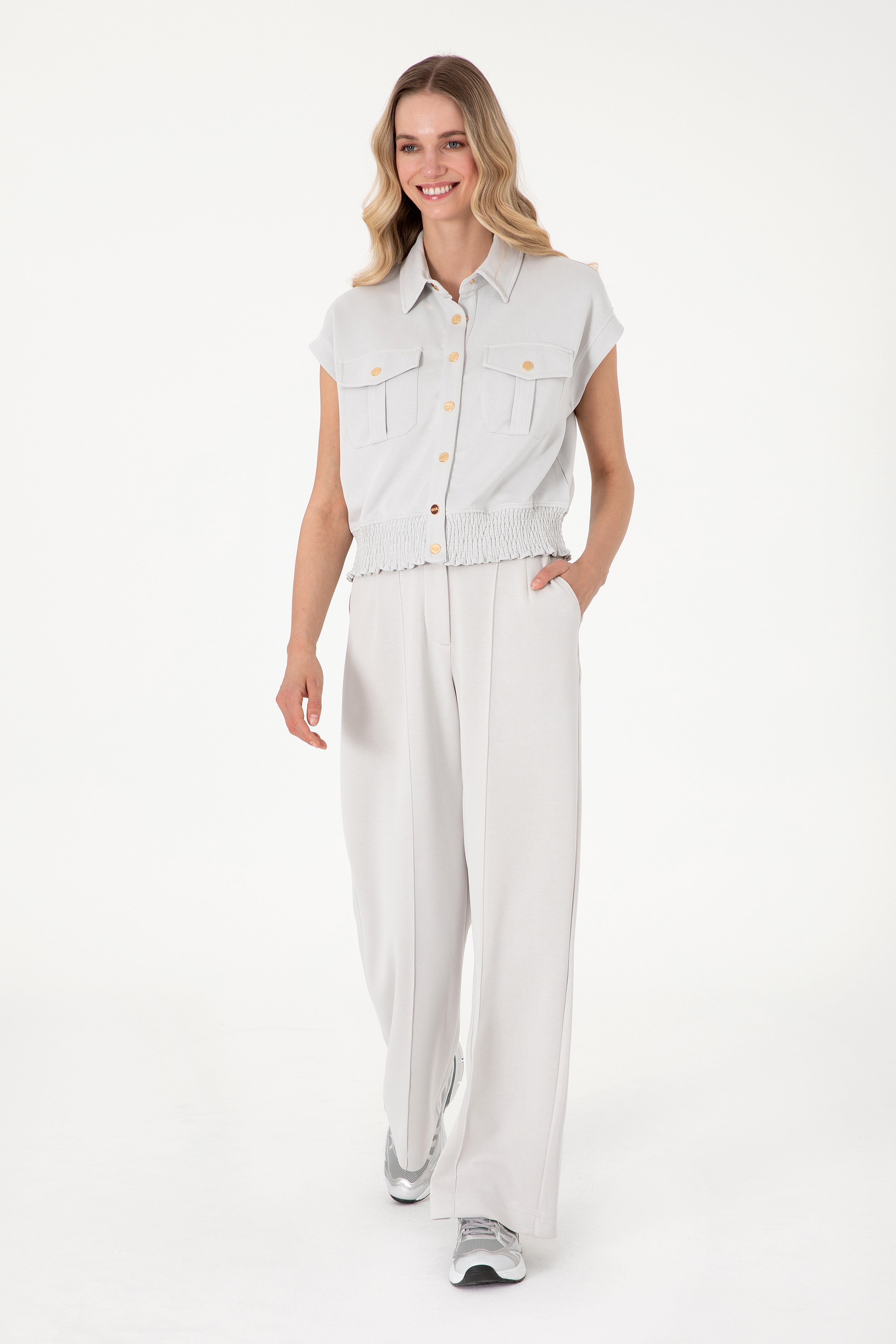 Kadın Taş Modal Karışımlı Loose Fit Örme Pantolon - Image 1