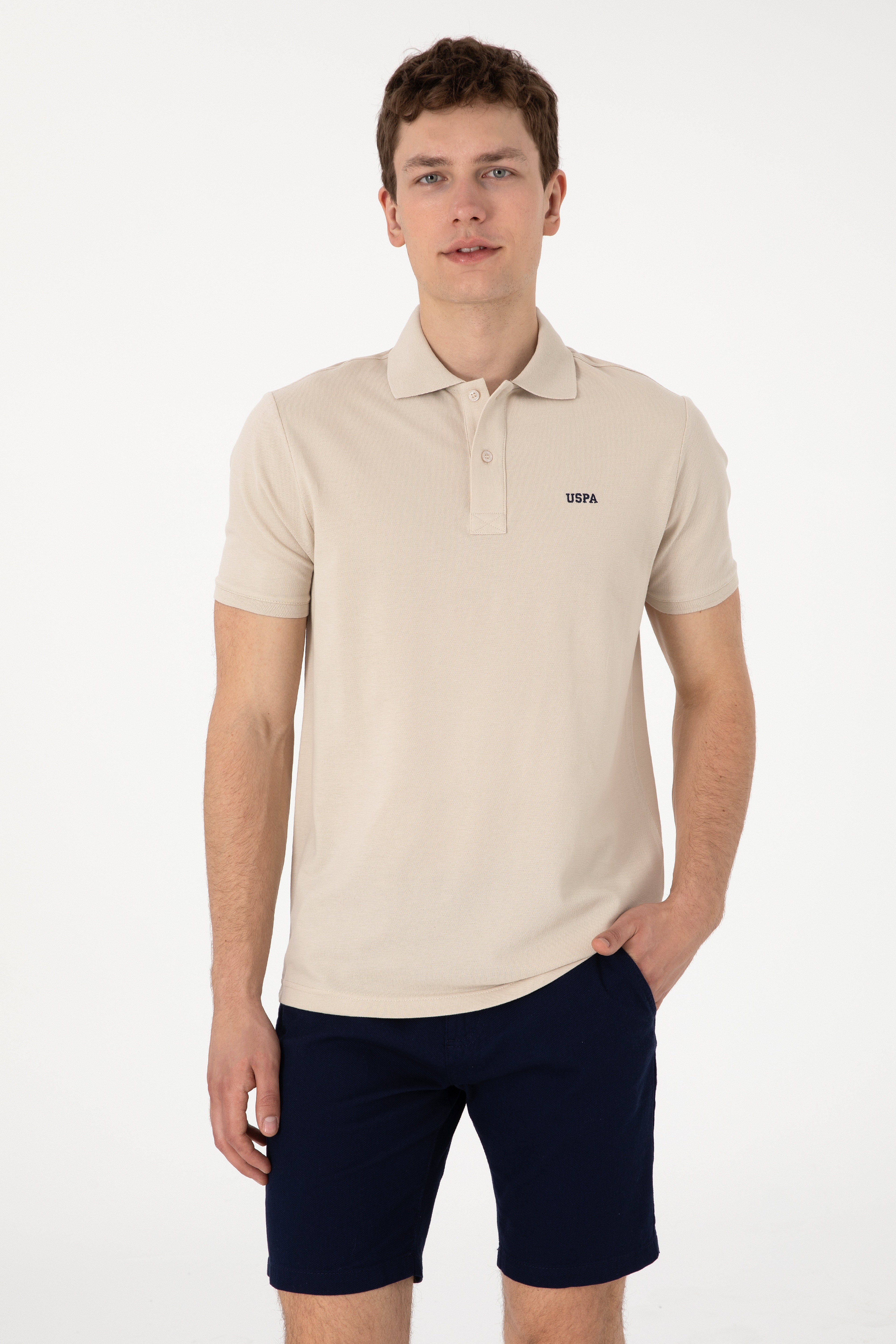 Erkek Regular Fit Polo Yaka Taş Basic Tişört - Image 1