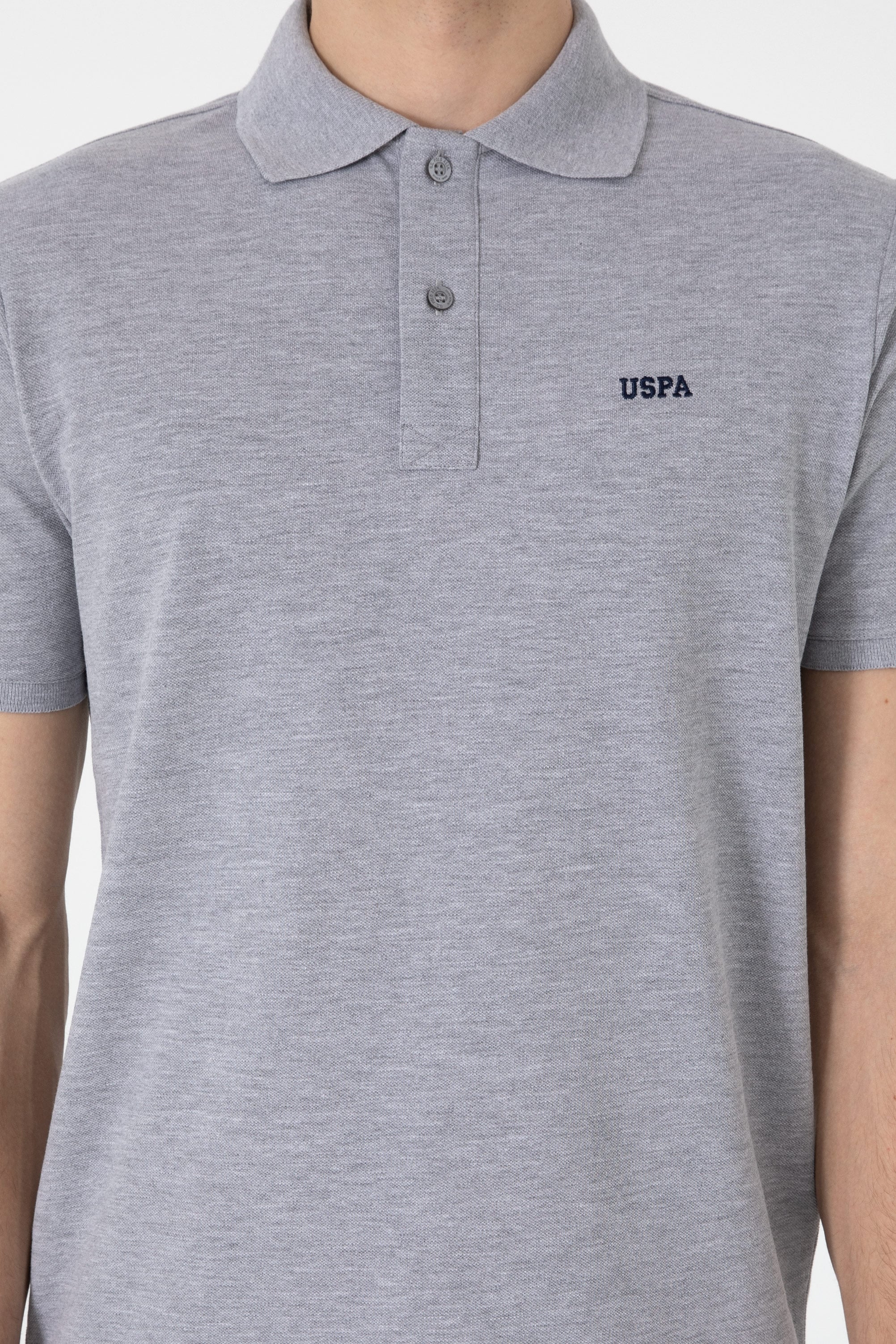 Erkek Regular Fit Polo Yaka Gri Melanj Basic Tişört