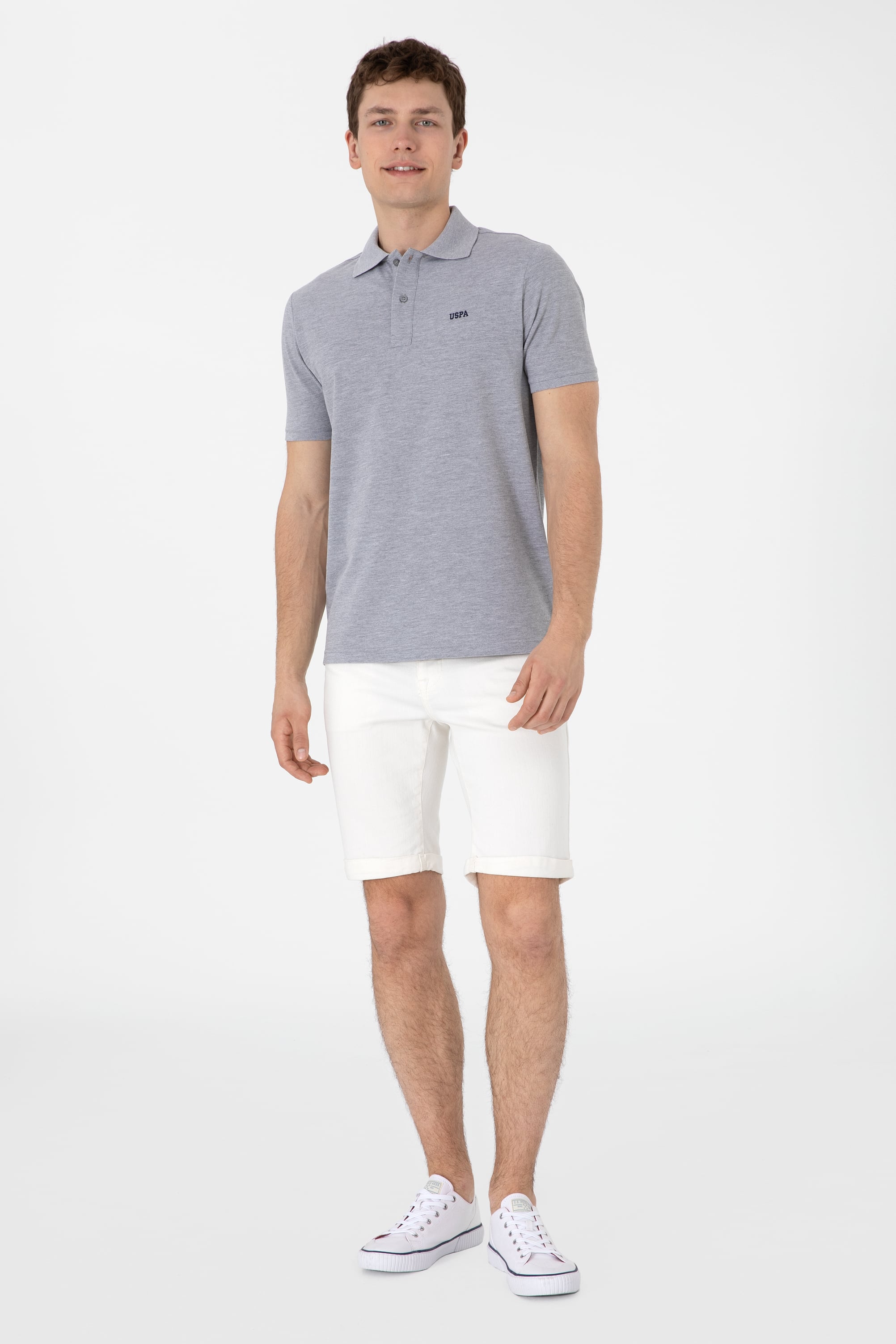 Erkek Regular Fit Polo Yaka Gri Melanj Basic Tişört