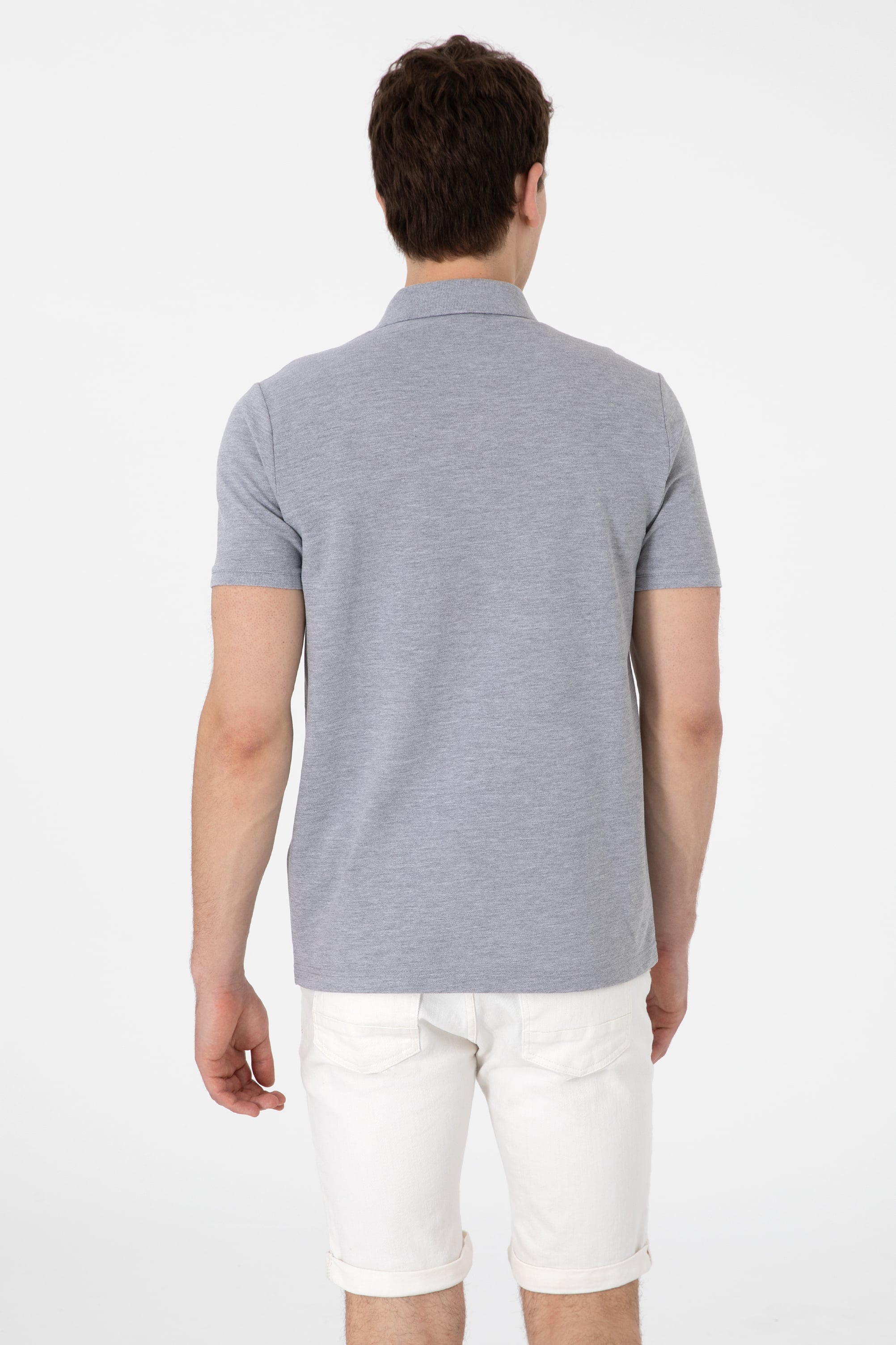 Erkek Regular Fit Polo Yaka Gri Melanj Basic Tişört
