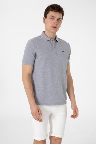 Erkek Regular Fit Polo Yaka Gri Melanj Basic Tişört