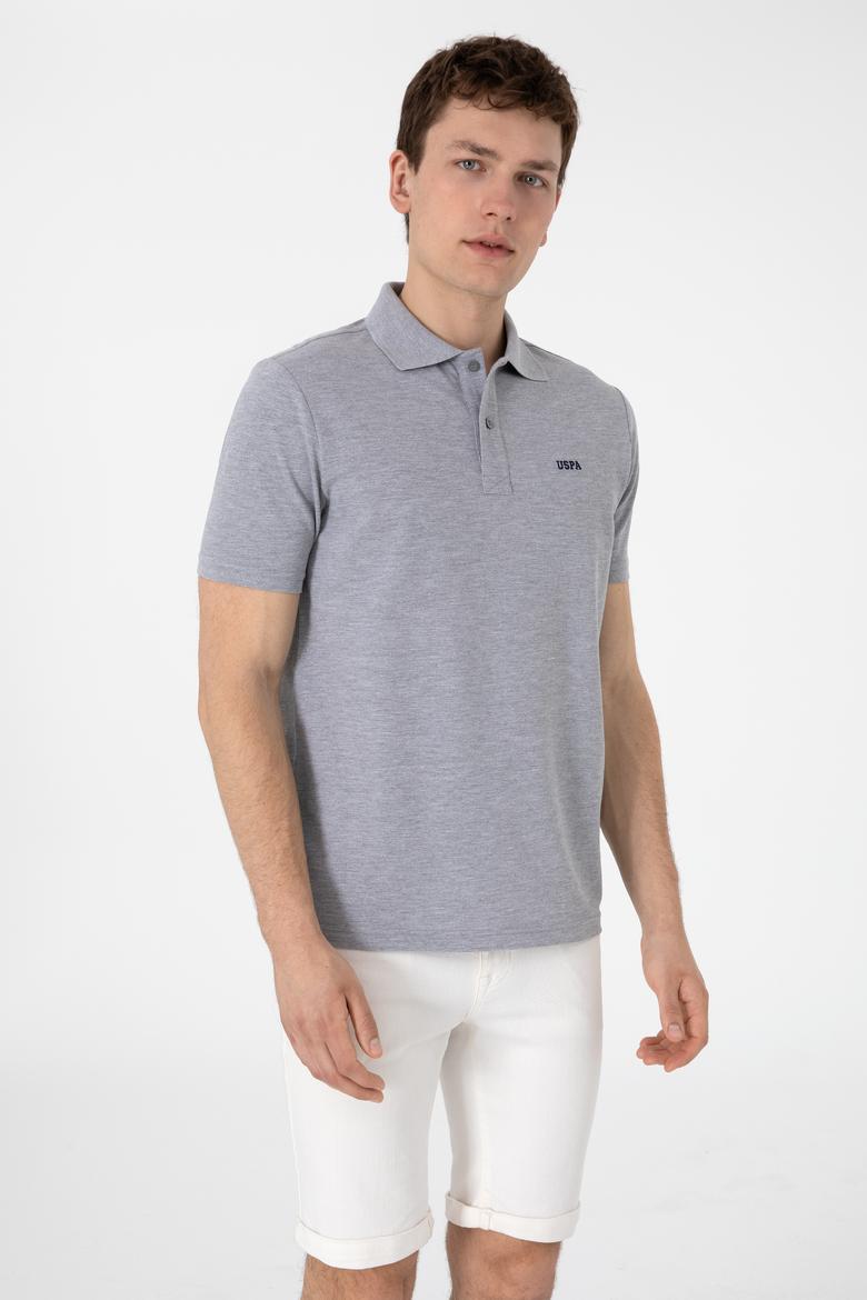 Erkek Regular Fit Polo Yaka Gri Melanj Basic Tişört - 50306007023