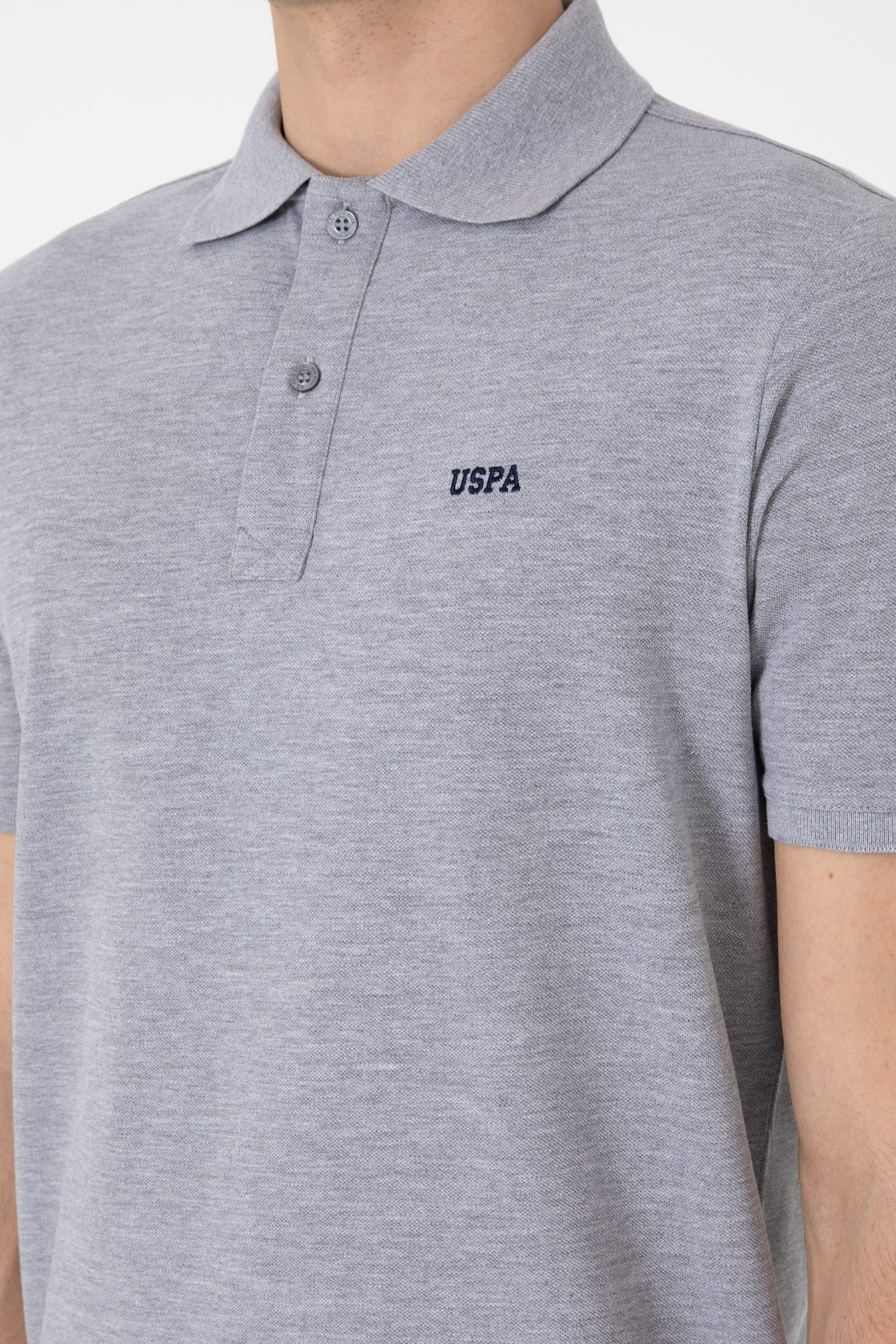 Erkek Regular Fit Polo Yaka Gri Melanj Basic Tişört - Image 7