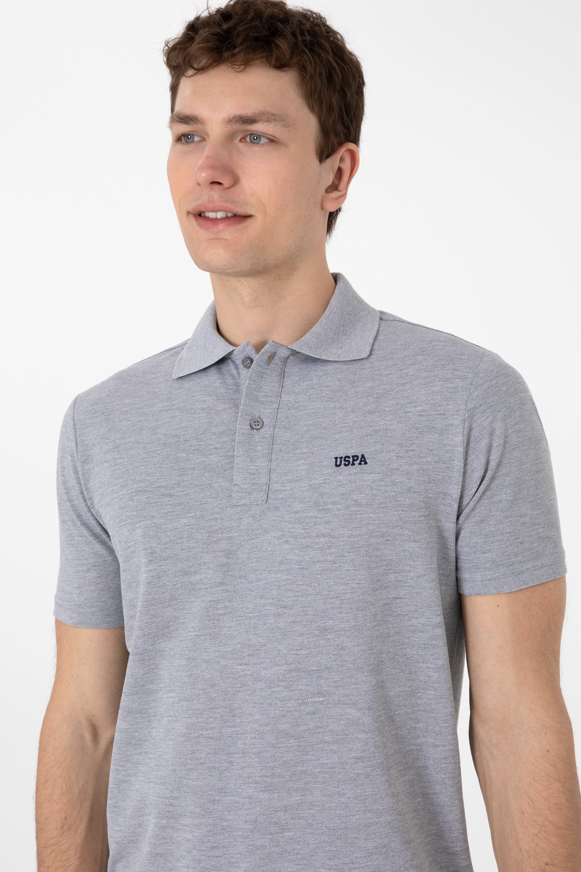 Erkek Regular Fit Polo Yaka Gri Melanj Basic Tişört - Image 2