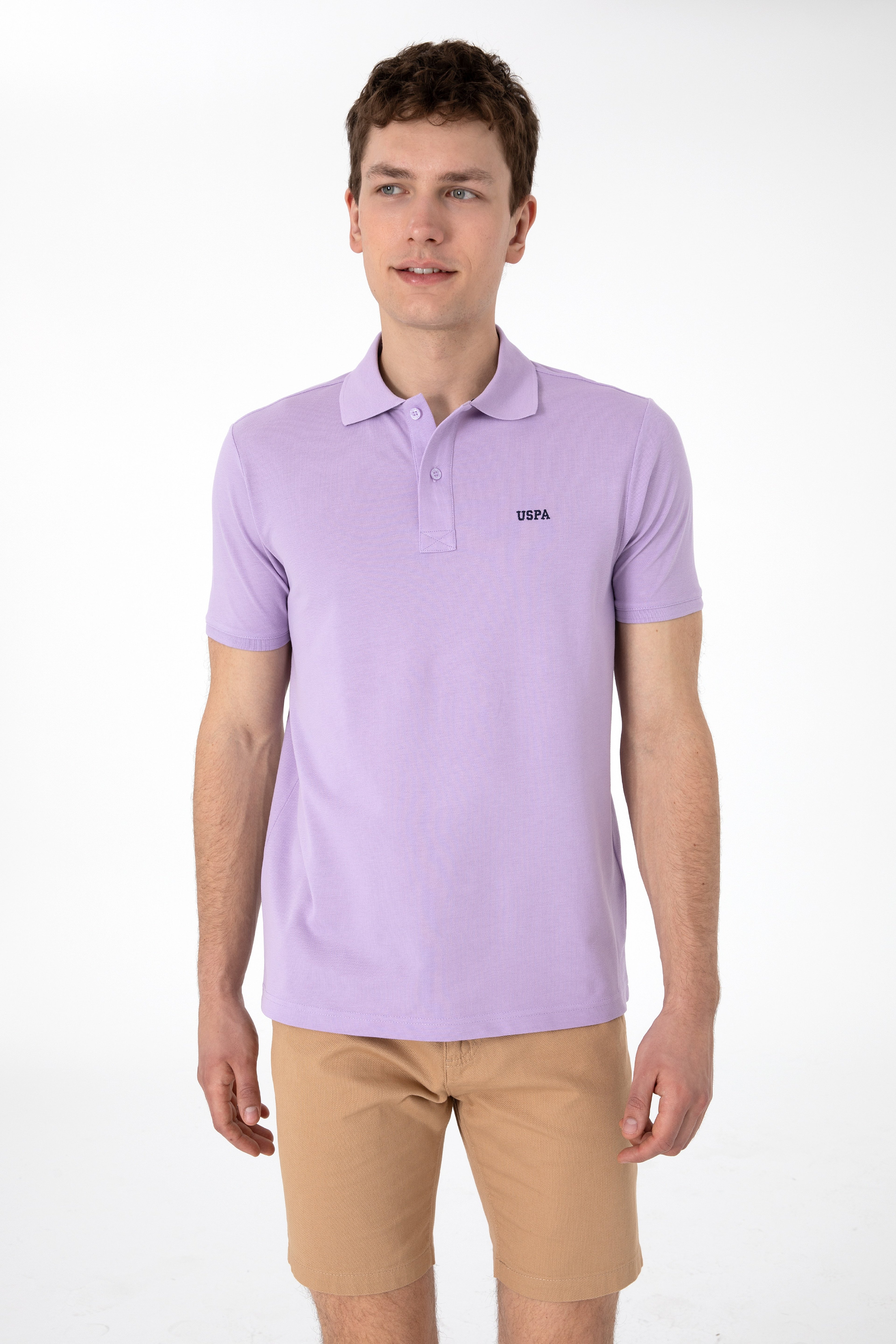 Erkek Regular Fit Polo Yaka Lila Basic Tişört