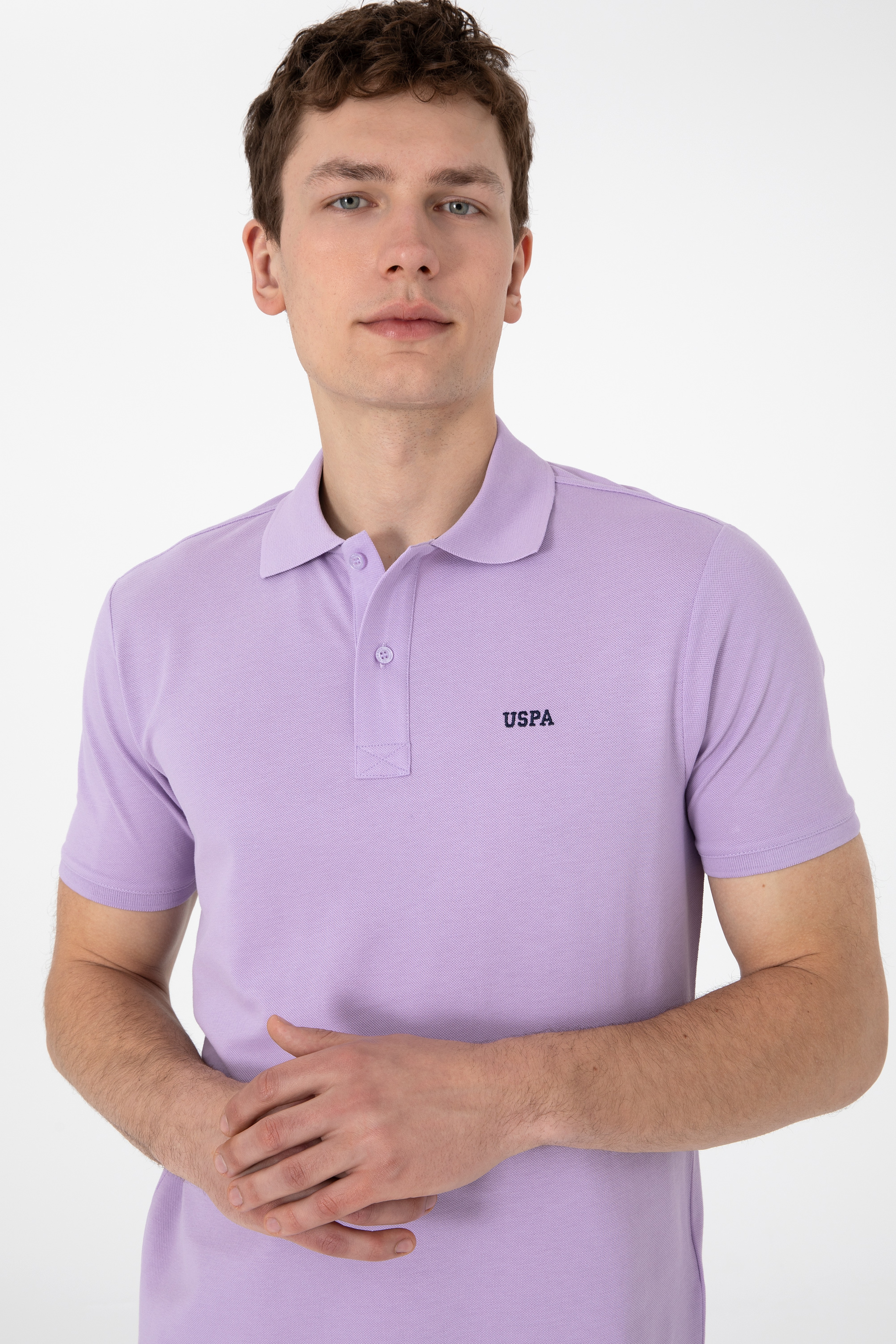 Erkek Regular Fit Polo Yaka Lila Basic Tişört