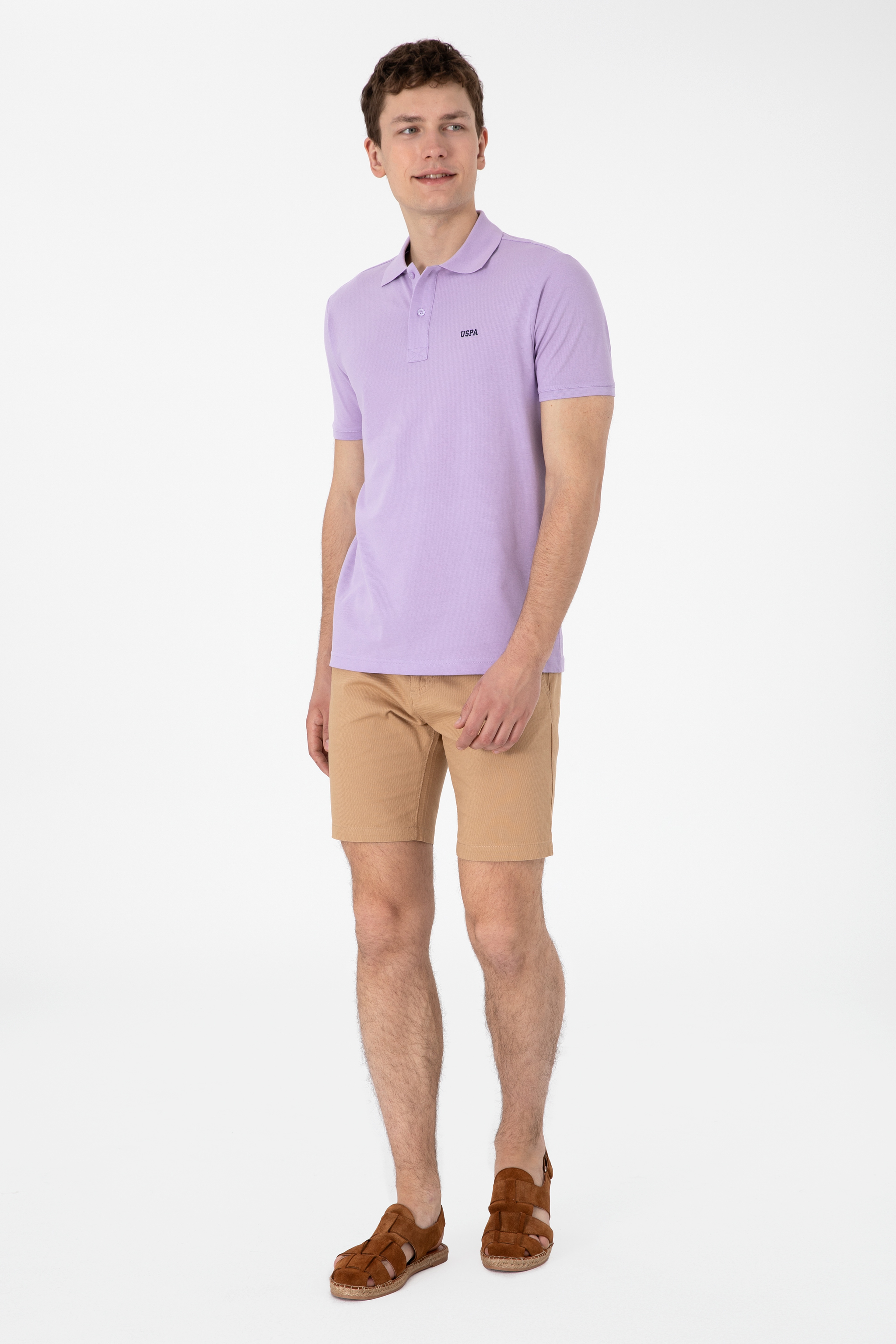 Erkek Regular Fit Polo Yaka Lila Basic Tişört - Image 4