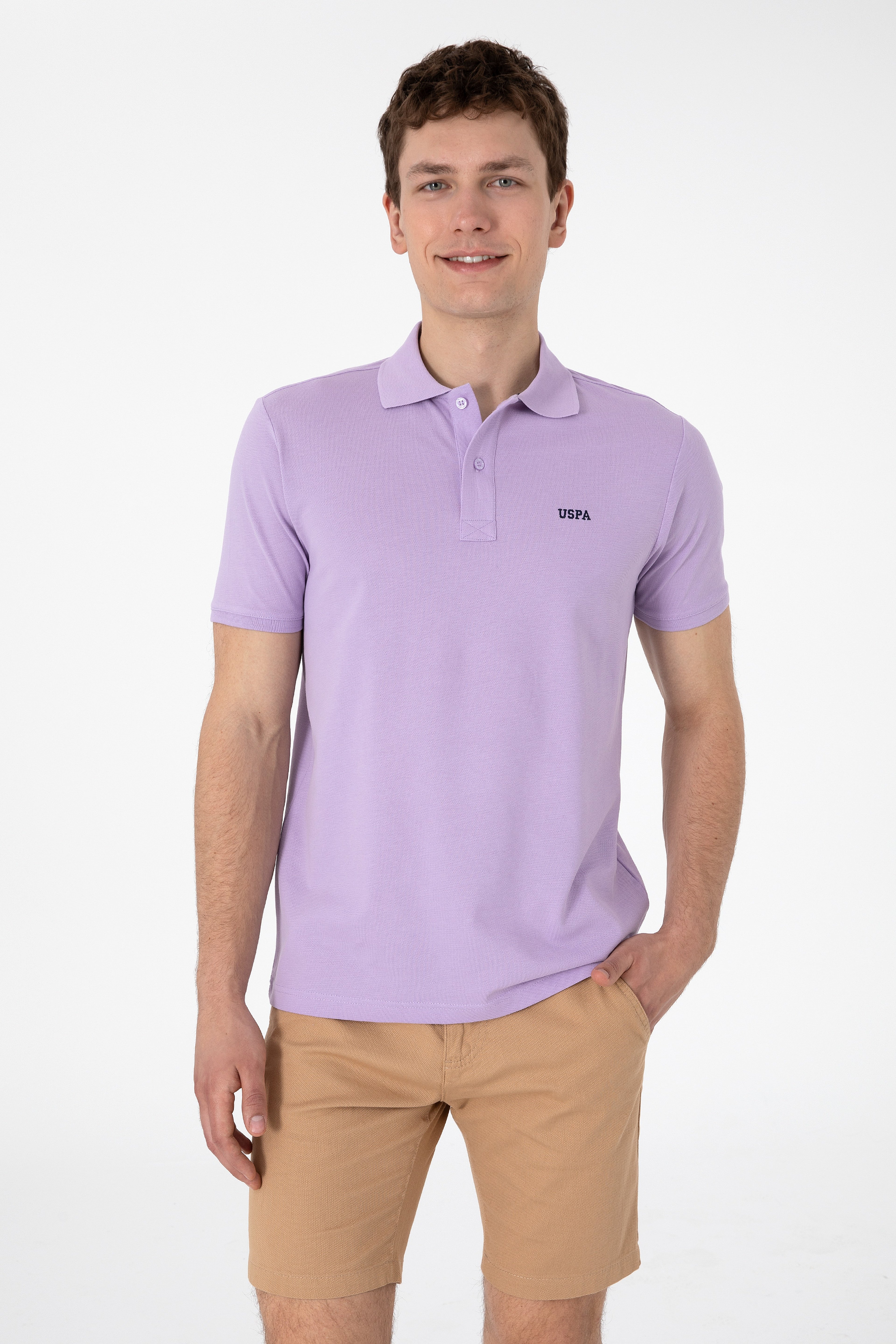 Erkek Regular Fit Polo Yaka Lila Basic Tişört - Image 1