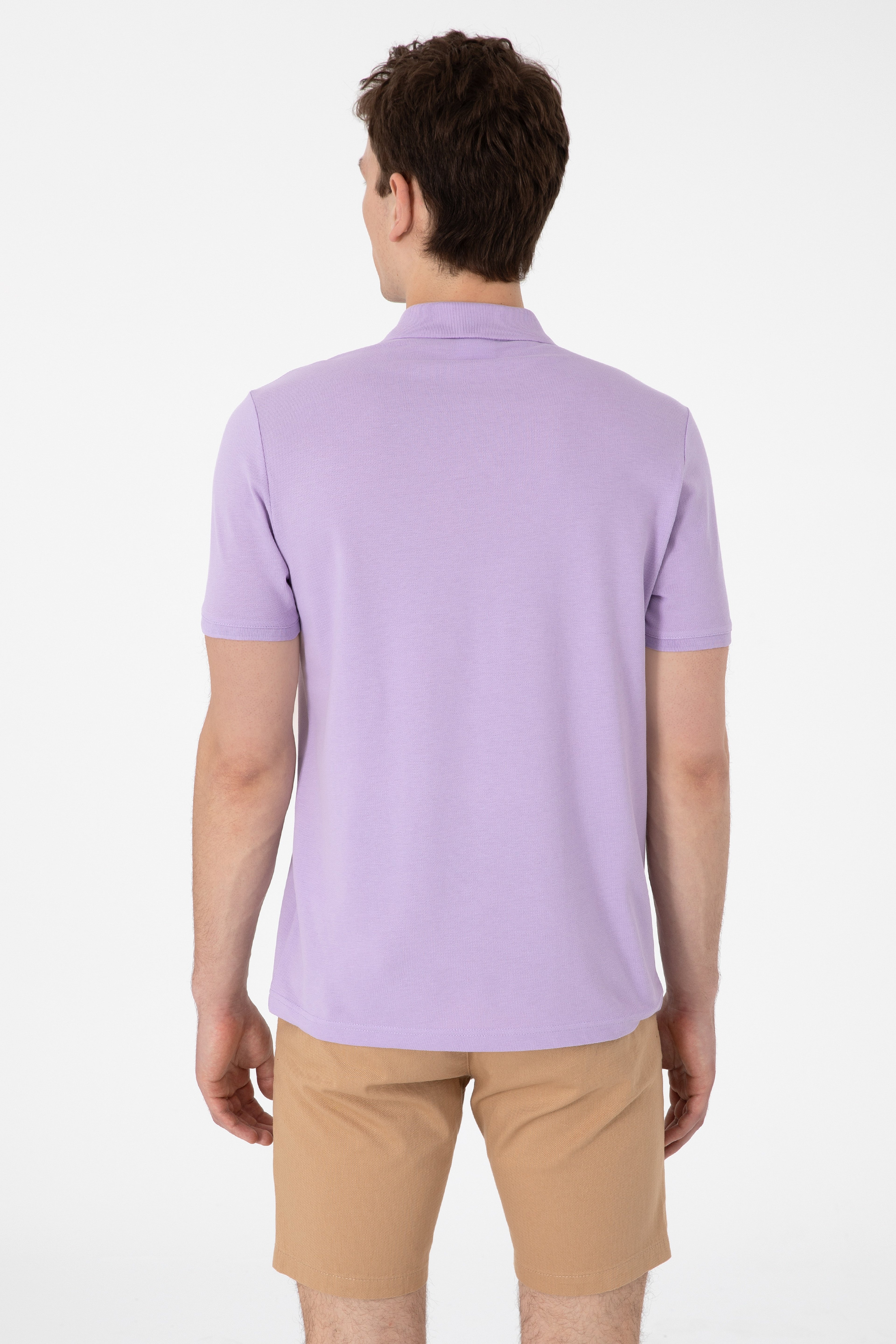 Erkek Regular Fit Polo Yaka Lila Basic Tişört - Image 5