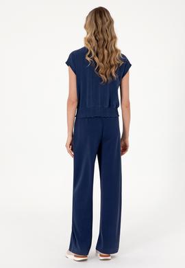 Kadın Lacivert Modal Karışımlı Loose Fit Örme Pantolon - 50308640006