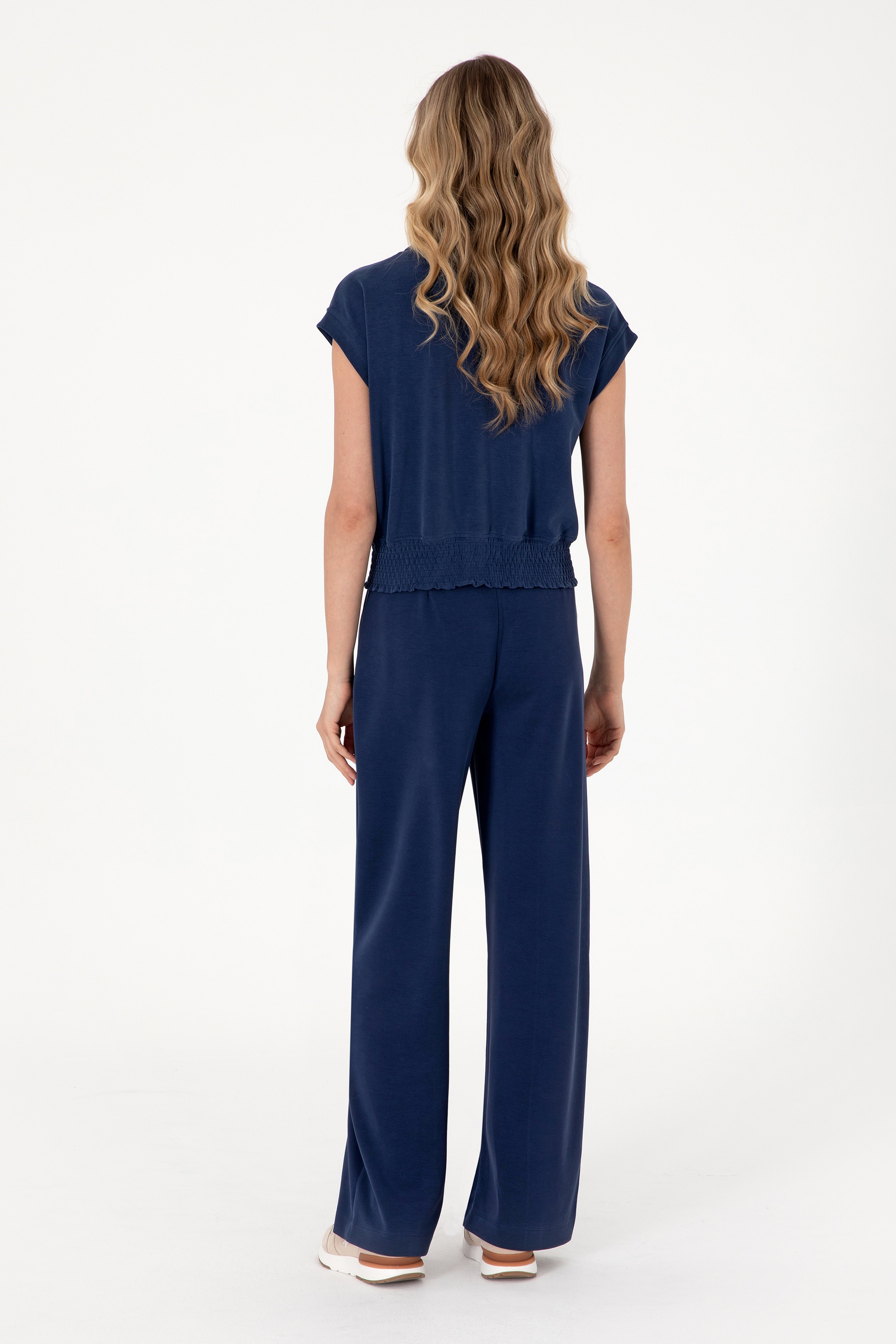 Kadın Lacivert Modal Karışımlı Loose Fit Örme Pantolon - Image 4