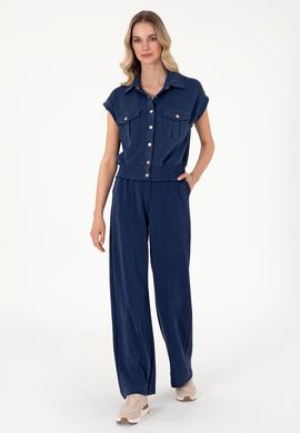 Kadın Lacivert Modal Karışımlı Loose Fit Örme Pantolon - 50308640006