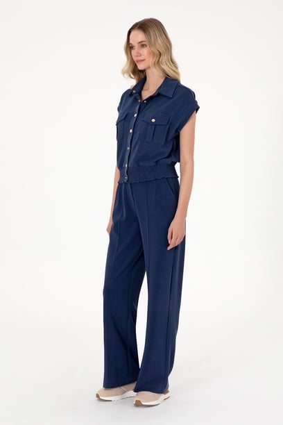 Kadın Lacivert Modal Karışımlı Loose Fit Örme Pantolon