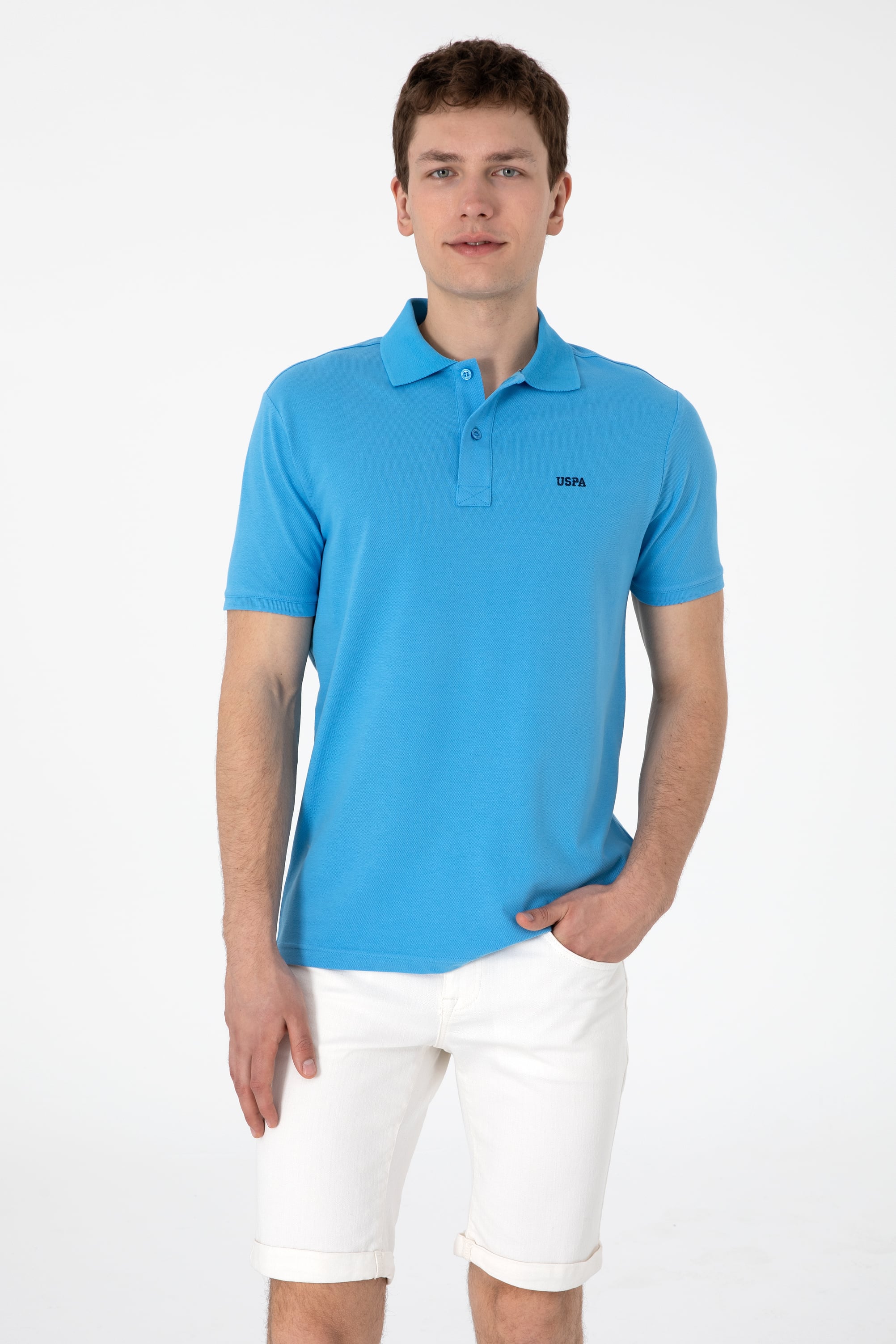 Erkek Regular Fit Polo Yaka Turkuaz Basic Tişört - Image 1