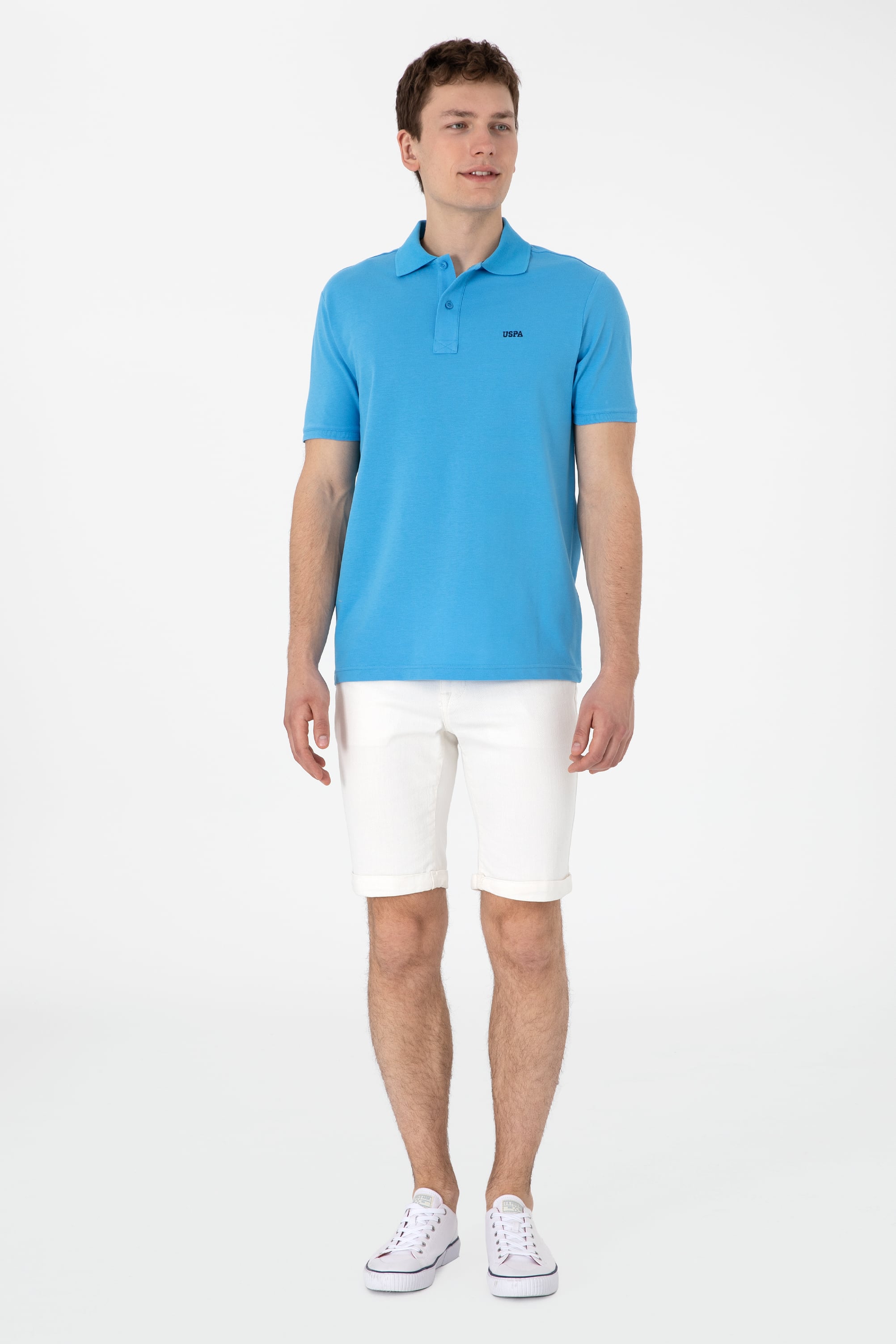 Erkek Regular Fit Polo Yaka Turkuaz Basic Tişört - Image 4