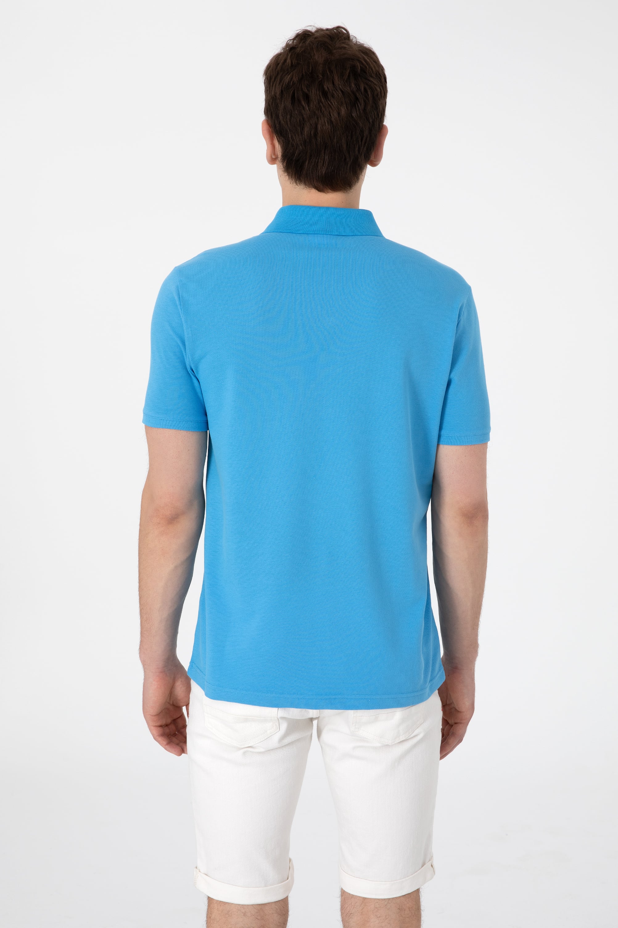 Erkek Regular Fit Polo Yaka Turkuaz Basic Tişört