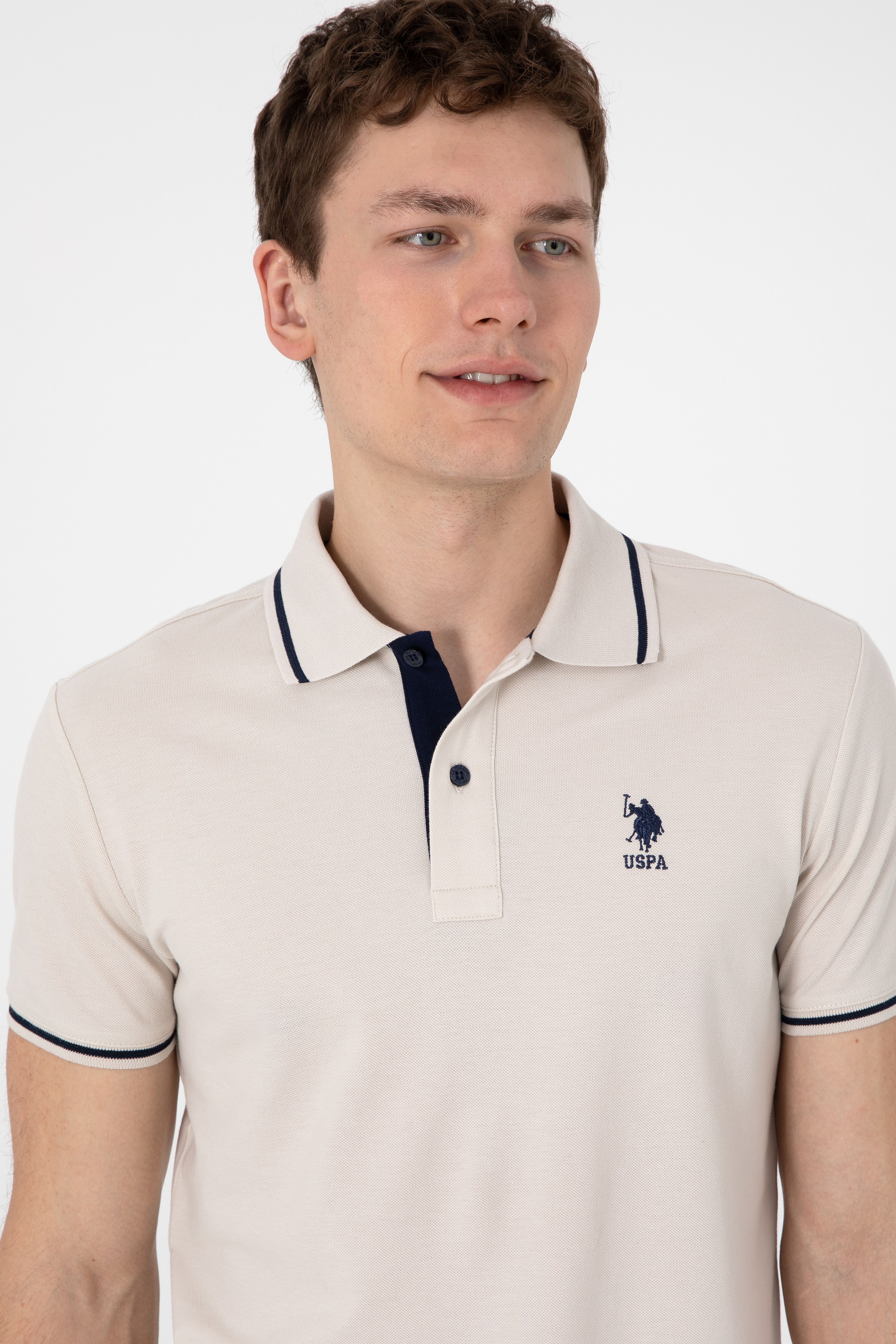Erkek Slim Fit Polo Yaka Taş Basic Tişört - Image 2