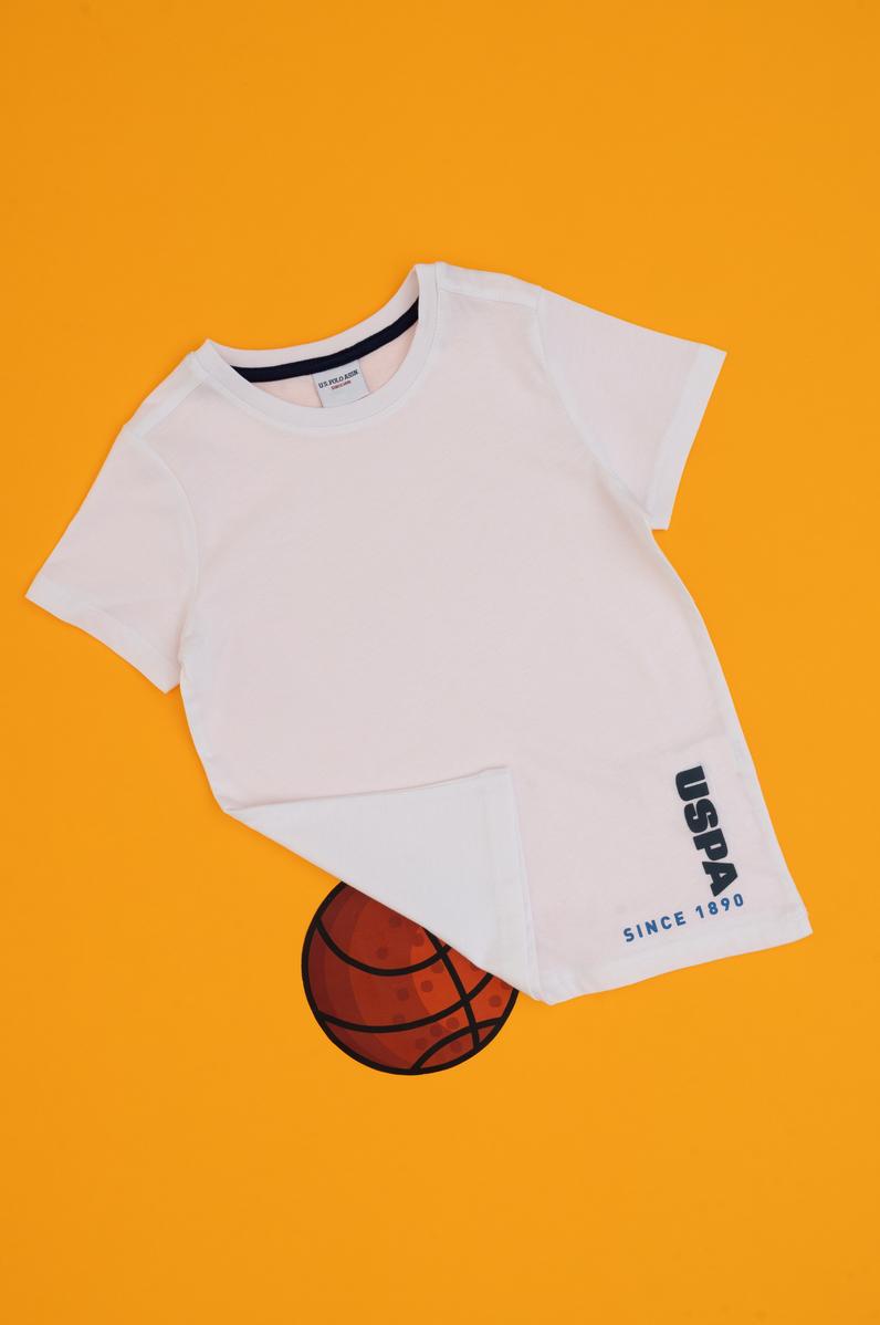 Erkek Çocuk Beyaz Bisiklet Yaka Tişört