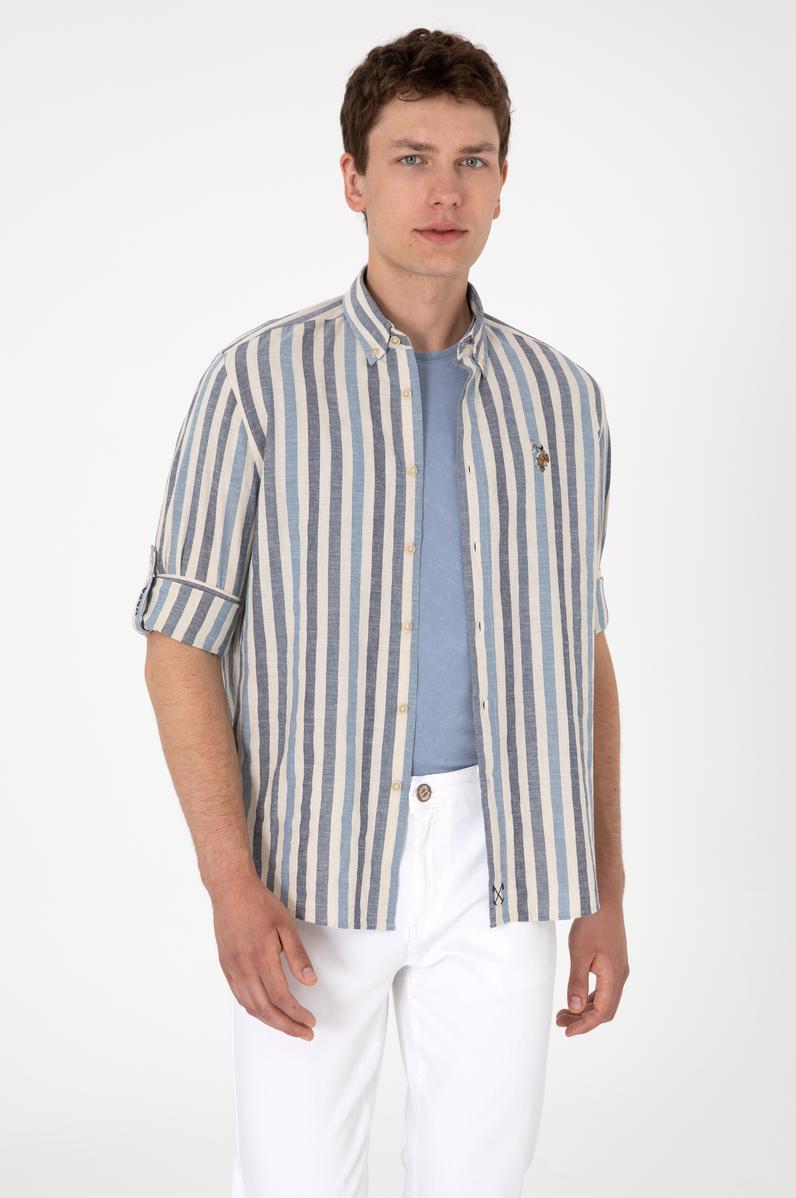 Erkek İndigo Uzun Kollu Gömlek