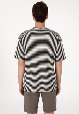 Erkek Comfort Fit Bisiklet Yaka Lacivert Örgü Desenli Tişört - 50300153017