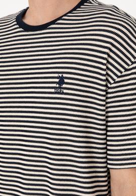 Erkek Comfort Fit Bisiklet Yaka Lacivert Örgü Desenli Tişört - 50300153017