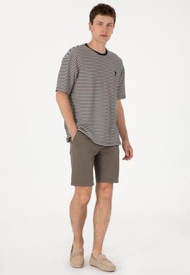 Erkek Comfort Fit Bisiklet Yaka Lacivert Örgü Desenli Tişört - 50300153017