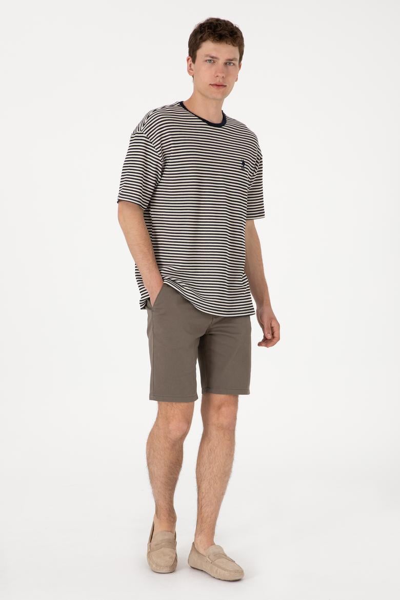 Erkek Comfort Fit Bisiklet Yaka Lacivert Örgü Desenli Tişört - 50300153017