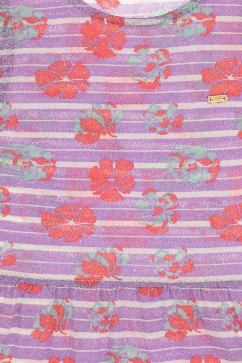 Kız Çocuk Lila Bisiklet Yaka A-Form Desenli Örme Elbise - 50306245013