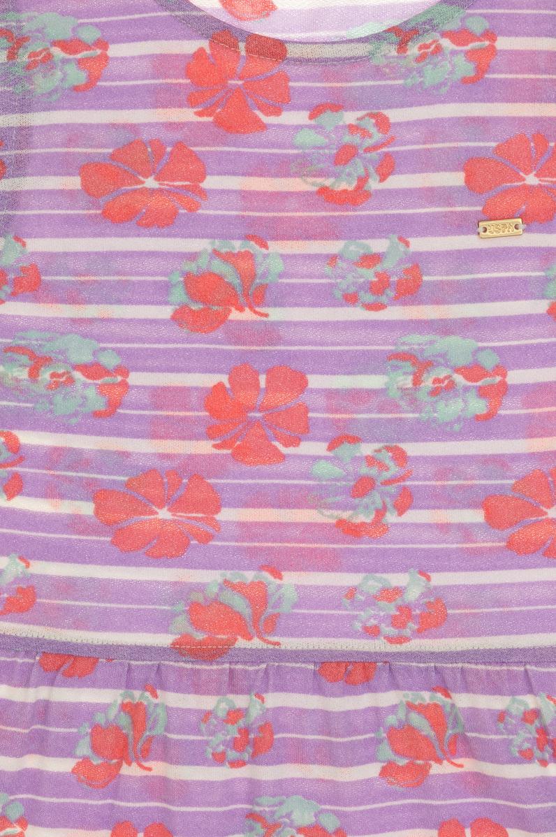 Kız Çocuk Lila Bisiklet Yaka A-Form Desenli Örme Elbise