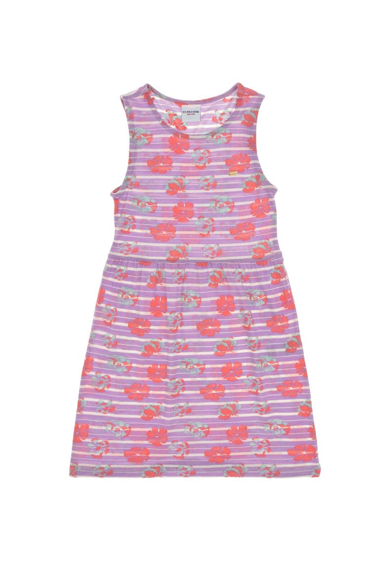 Kız Çocuk Lila Bisiklet Yaka A-Form Desenli Örme Elbise - 50306245013