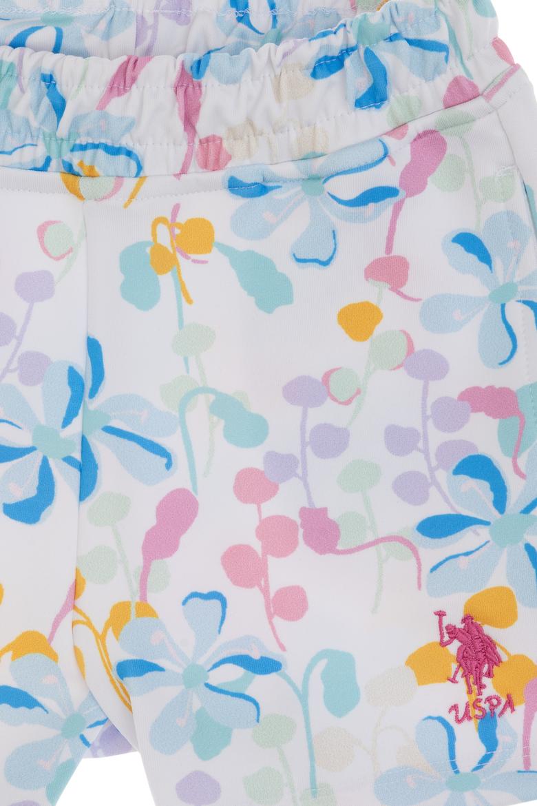 Kız Çocuk Beyaz Çiçek Desenli Relax Fit Örme Şort - 50299996003