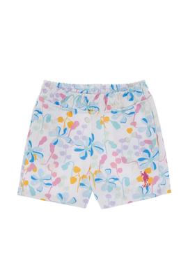 Kız Çocuk Beyaz Çiçek Desenli Relax Fit Örme Şort - 50299996003