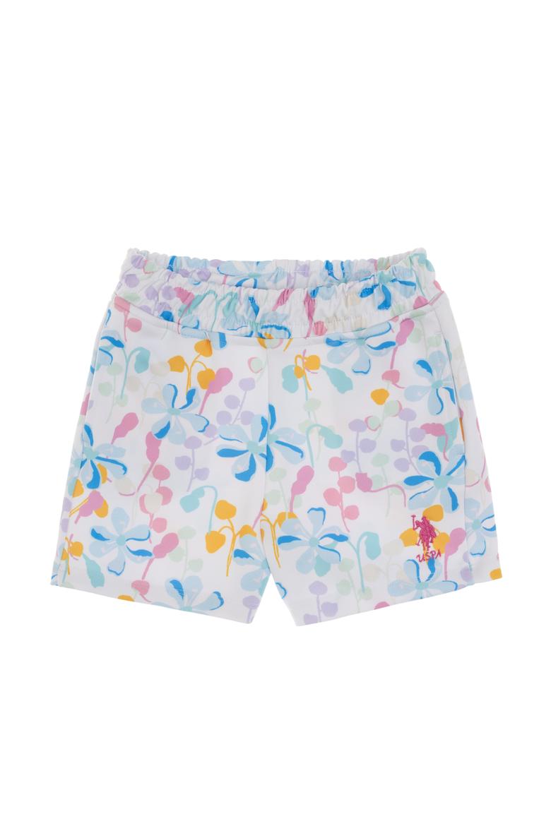 Kız Çocuk Beyaz Çiçek Desenli Relax Fit Örme Şort - 50299996003