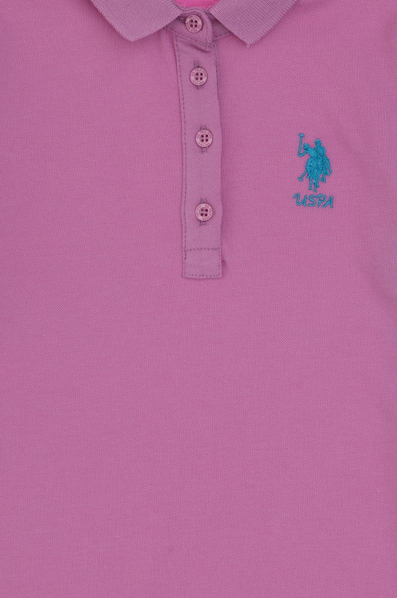 Kız Çocuk Fuşya Polo Yaka Kısa Kol A-Form Basic Örme Elbise