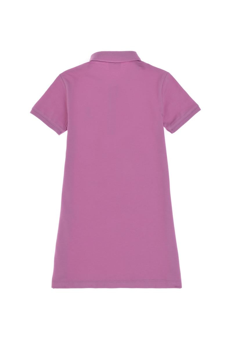 Kız Çocuk Fuşya Polo Yaka Kısa Kol A-Form Basic Örme Elbise