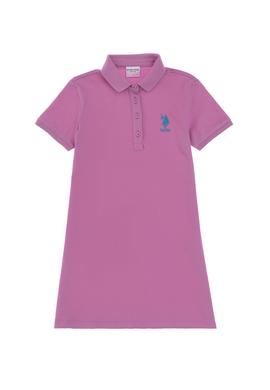 Kız Çocuk Fuşya Polo Yaka Kısa Kol A-Form Basic Örme Elbise - 50299947017