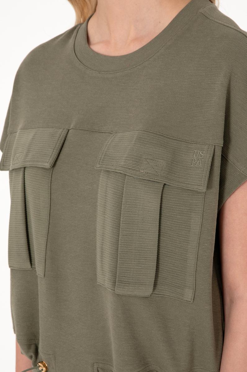 Kadın Koyu Haki Bisiklet Yaka Tişört