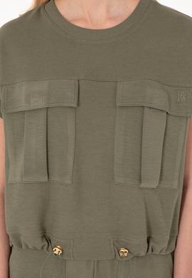 Kadın Koyu Haki Bisiklet Yaka Tişört - 50300778013