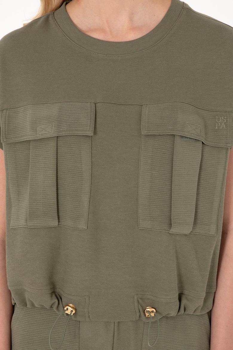 Kadın Koyu Haki Bisiklet Yaka Tişört - 50300778013