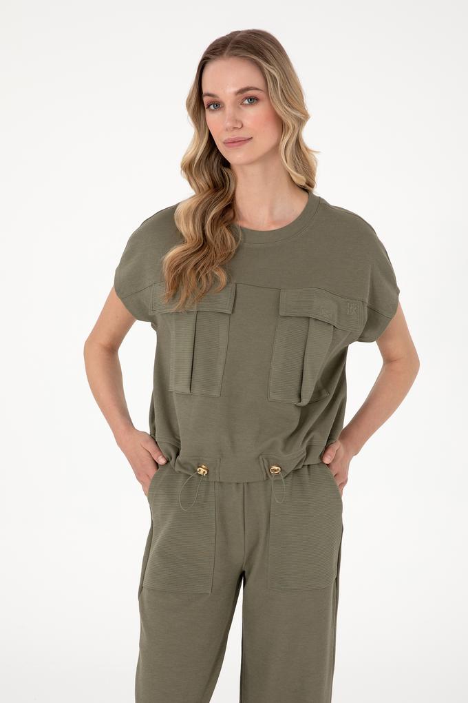 Kadın Koyu Haki Bisiklet Yaka Tişört