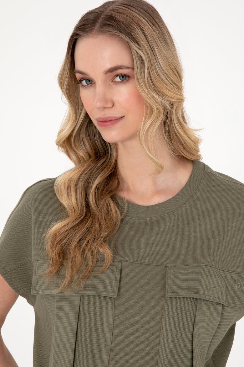 Kadın Koyu Haki Bisiklet Yaka Tişört - 50300778013