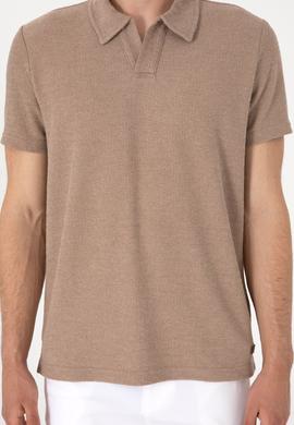 Erkek Regular Fit Kaçık Yaka Camel Dokulu Tişört - 50303227009