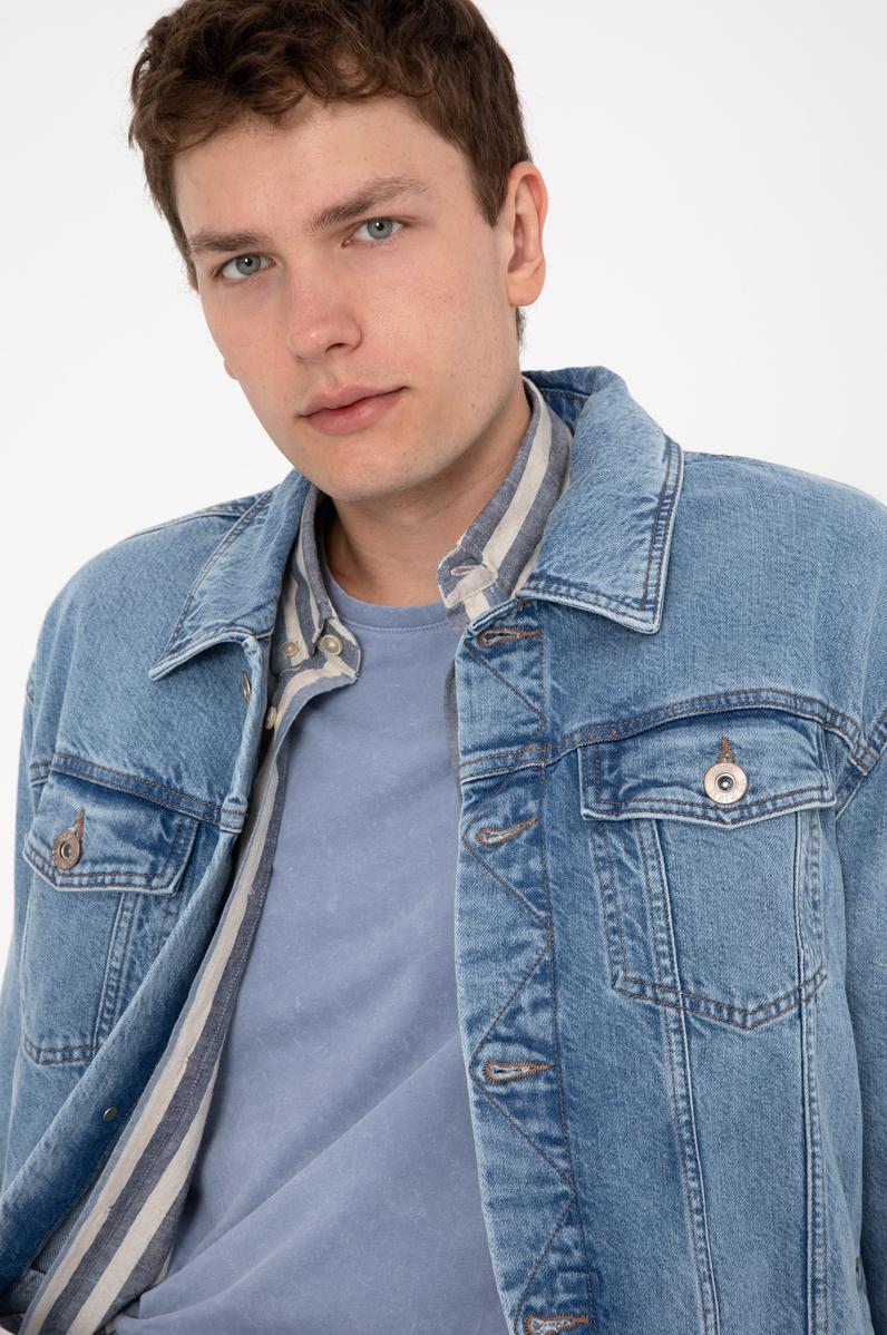 Erkek Açık Mavi Jean Gömlek