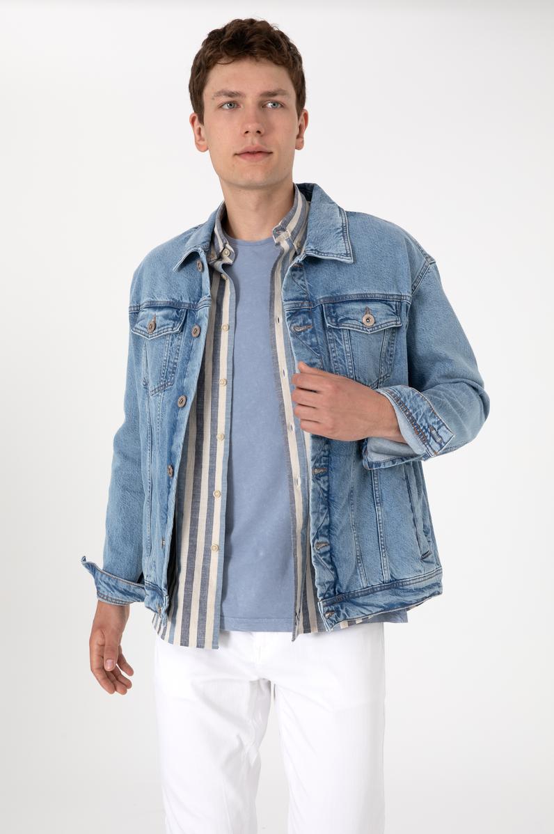 Erkek Açık Mavi Jean Gömlek