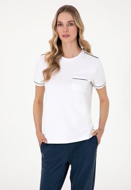 Kadın Beyaz Modal Karışımlı Bisiklet Yaka Tişört - 50312942014