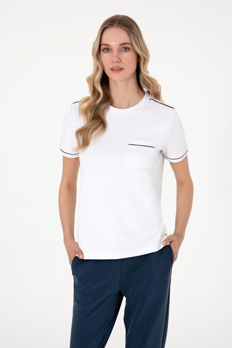 Kadın Beyaz Modal Karışımlı Bisiklet Yaka Tişört