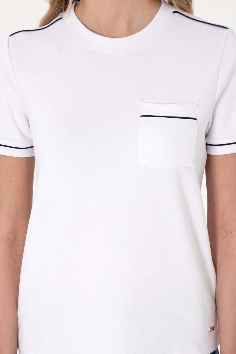 Kadın Beyaz Modal Karışımlı Bisiklet Yaka Tişört - 50312942014