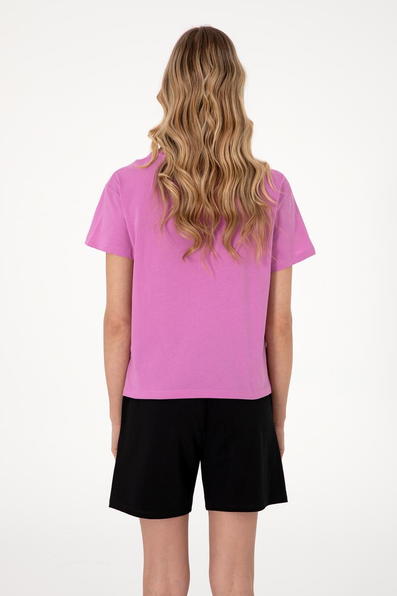 Kadın Fuşya Bisiklet Yaka Tişört - 50305824076